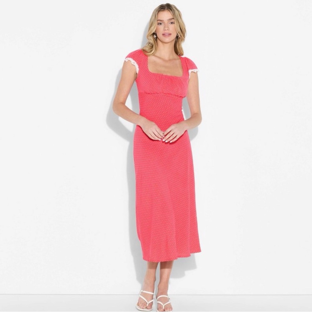 Elegant Red Polka Dot Midi Dress